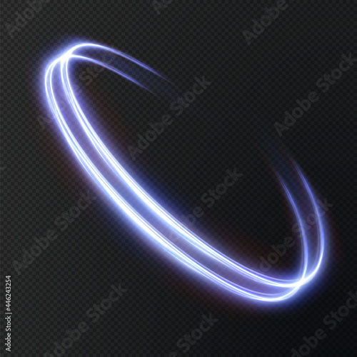 Luminous blue lines of speed. Light glowing effect. Abstract motion lines. Light trail wave, fire path trace line, car lights, optic fiber and incandescence curve twirl