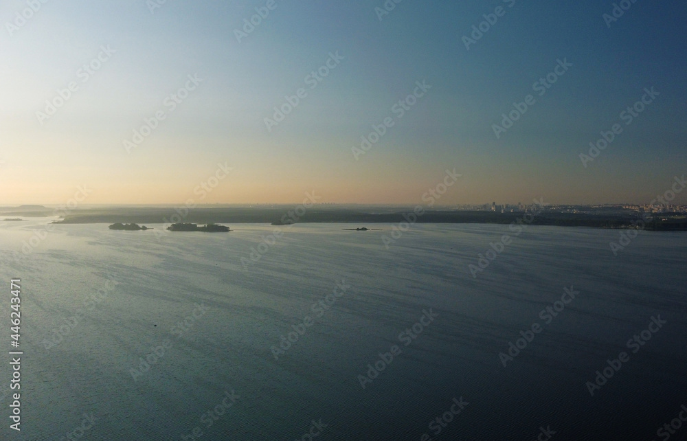 Water and sky for background. Aerial view of clean panoramic summer landscape