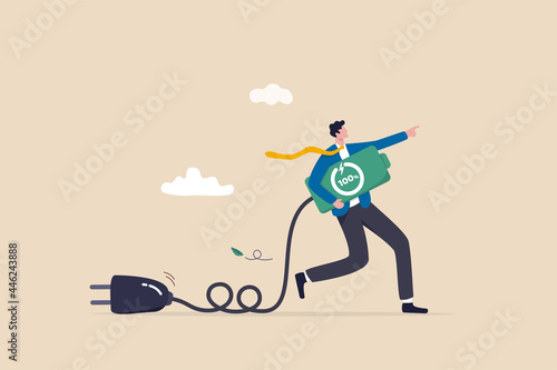 Full recharge energize, motivation to success in work, productive and efficiency, aspiration or enthusiastic concept, motivated businessman carry fully charged battery ready to fight for success. photo