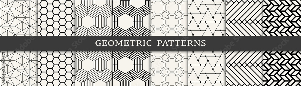 Set of geometric seamless patterns. Abstract geometric graphic design simple pattern. Seamless geometric lines pattern.