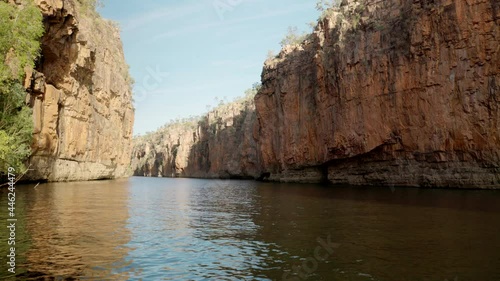downstream view of the second gorge cliffs of nitmiluk gorge, also known as katherine gorge at nitmiluk national park in the northern territory photo