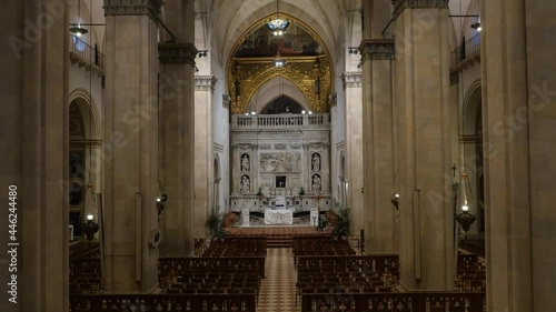 Aerial footage drone view Indoor of Fresco in Old Loreto Churc called basilica Della Santa Casa in Ancona Marche italy // no video editing
