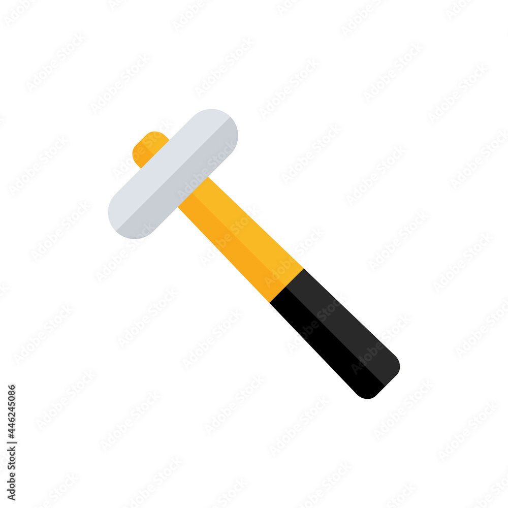 Hammer flat icon. Yellow hummer symbol. Work repair tool. Vector illustration isolated on white. Hammer flat icon. Yellow hummer symbol. Work repair tool. Vector illustration isolated on white.