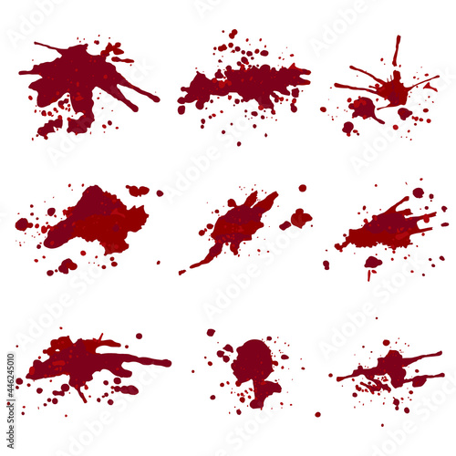 Blood splash vector set isolated on a transparent background.