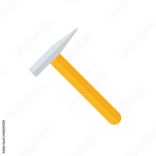 Hammer flat icon. Yellow hummer symbol. Work repair tool. Vector illustration isolated on white.