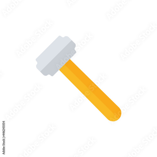 Hammer flat icon. Yellow hummer symbol. Work repair tool. Vector illustration isolated on white.