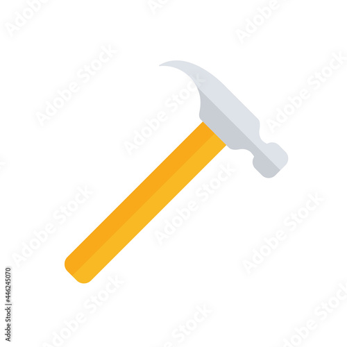 Hammer flat icon. Yellow hummer symbol. Work repair tool. Vector illustration isolated on white.
