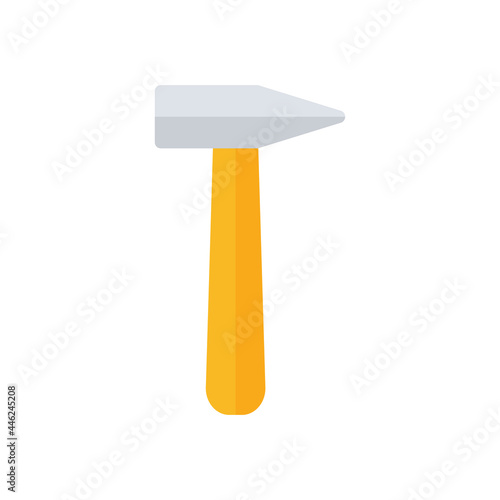 Hammer flat icon. Yellow hummer symbol. Work repair tool. Vector illustration isolated on white.