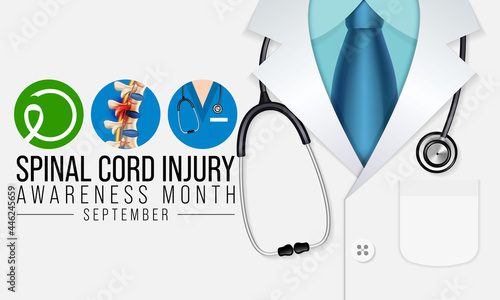 Spinal Cord injury awareness month is observed every year in September, individuals with SCI often overcome the challenges of their condition and go on to lead normal, happy lives. Vector illustration