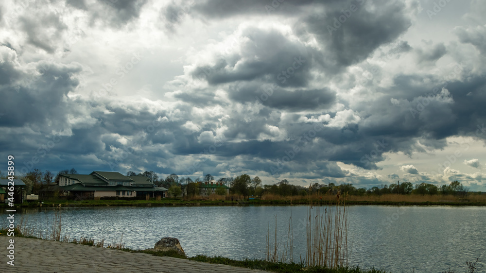 storm clouds over the lake, spring