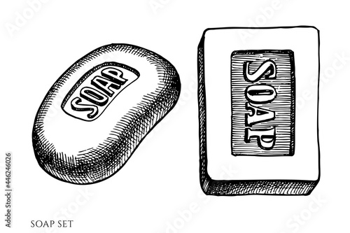 Vector set of hand drawn black and white soap