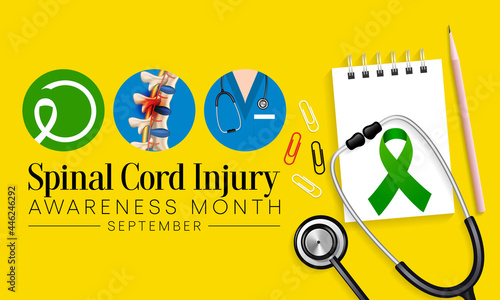 Spinal Cord injury awareness month is observed every year in September, individuals with SCI often overcome the challenges of their condition and go on to lead normal, happy lives. Vector illustration
