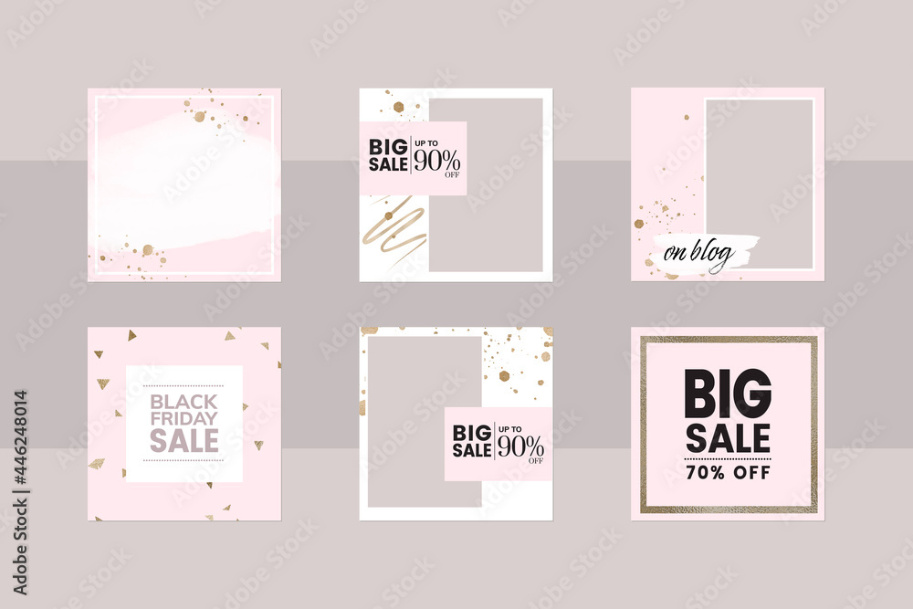 Instagram social media story post background template. square frame layout  in pink and gold color. abstract banner for graduation party, beauty,  wedding Stock Vector | Adobe Stock