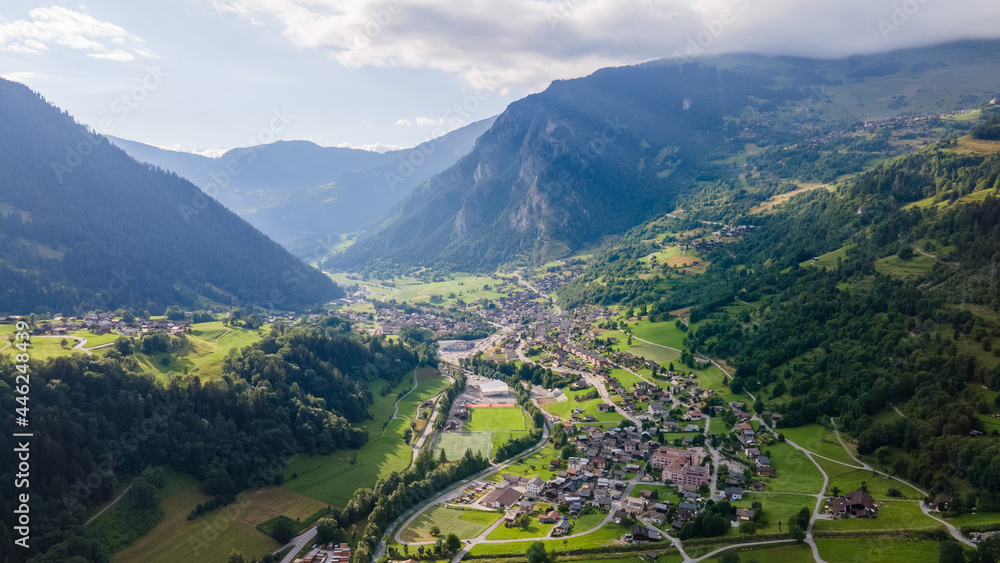 Drone pictures of the Chable and the valley of Bagnes, Switzerland. 