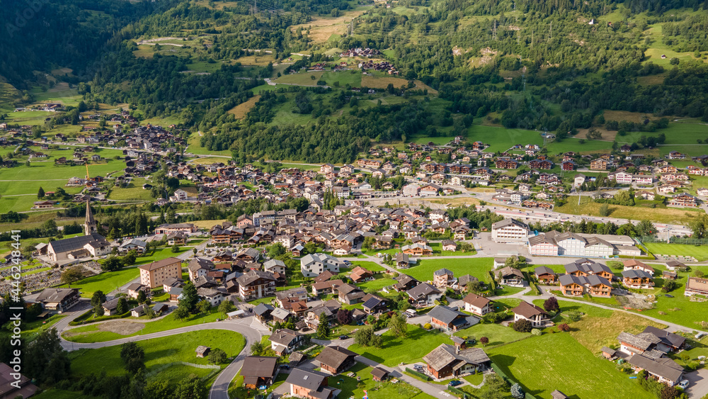 Drone pictures of the Chable and the valley of Bagnes, Switzerland. 