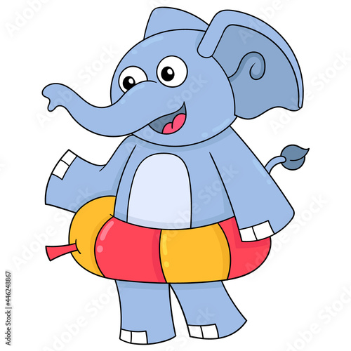 elephant wearing tires for swimming, doodle icon image kawaii