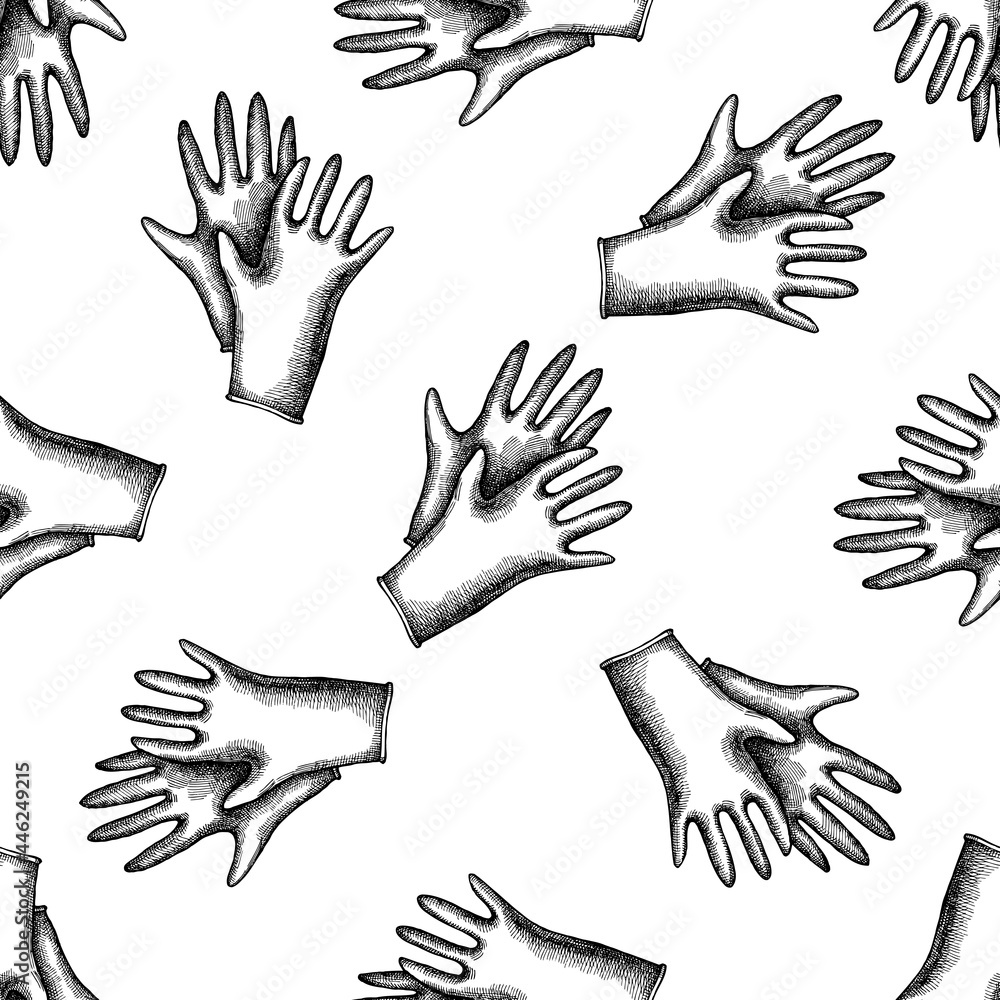 Obraz premium Seamless pattern with black and white medical gloves