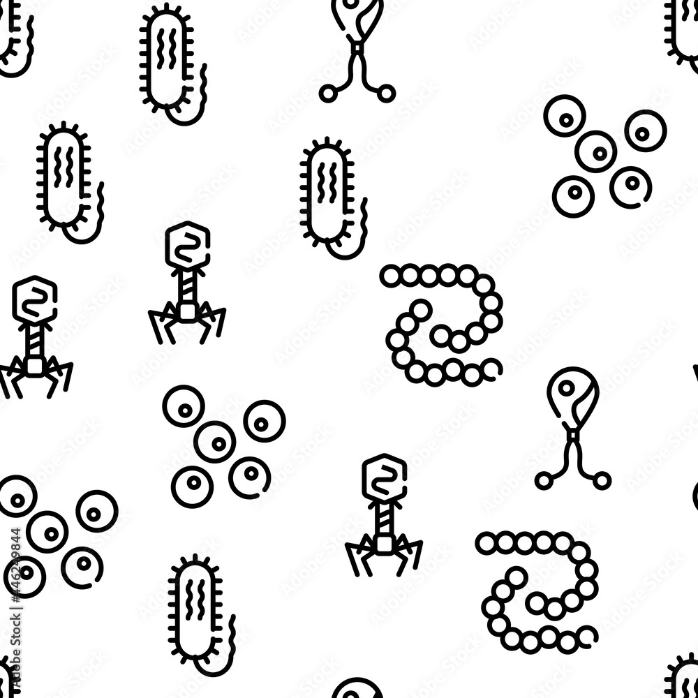 Pathogen Virus Disease Vector Seamless Pattern Thin Line Illustration