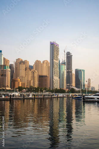 Dubai  UAE - 07.19.2021 View of a towers in Jumeirah beach residence district from Dubai harbor. Outdoors