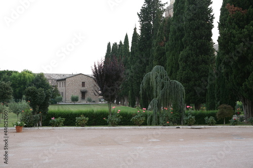 Peaceful landscape and beautiful garden and monastery in Assisi