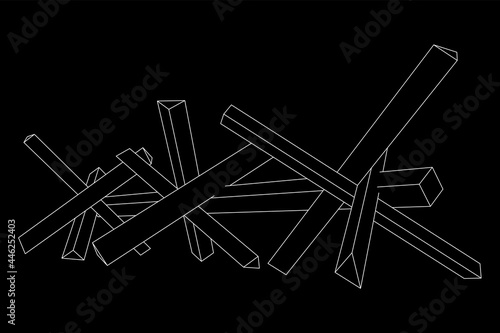 Hedgehog antitank defence. Wireframe low poly mesh vector illustration.