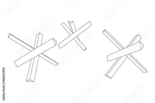 Hedgehog antitank defence. Wireframe low poly mesh vector illustration.