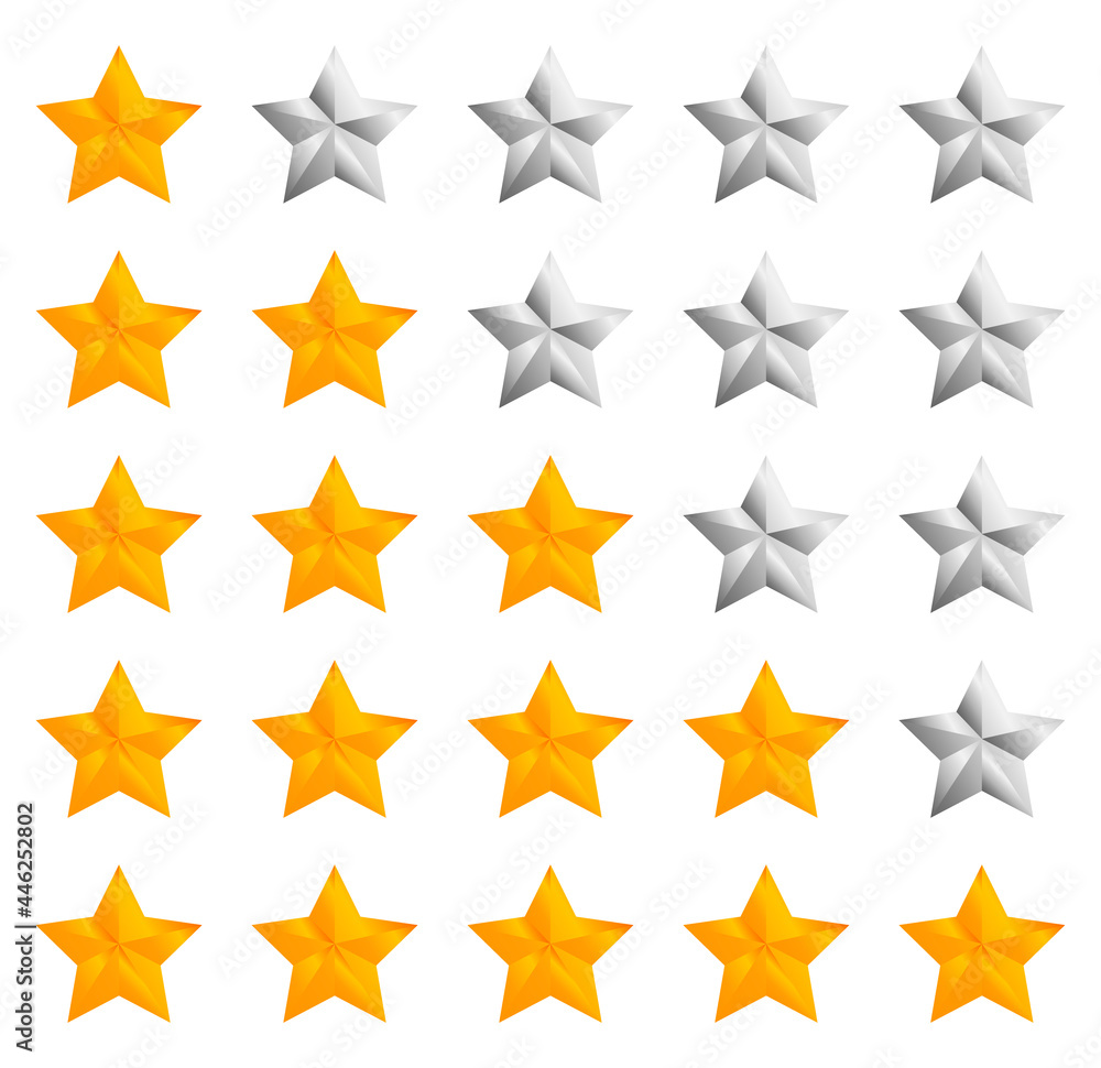Yellow and grey one to five star review. Customer product rating review flat icon for apps and websites. Glyph style icon - gold and silver. Yellow and grey one to five star review. Customer product rating review flat icon for apps and websites. Glyph style icon - gold and silver.