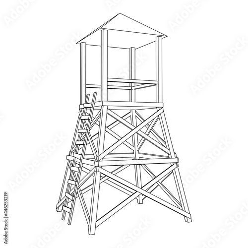 Watchtower or observation tower for hunters. Wireframe low poly mesh vector illustration.