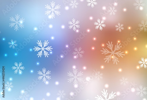 Light Blue  Yellow vector pattern with christmas snowflakes  stars.