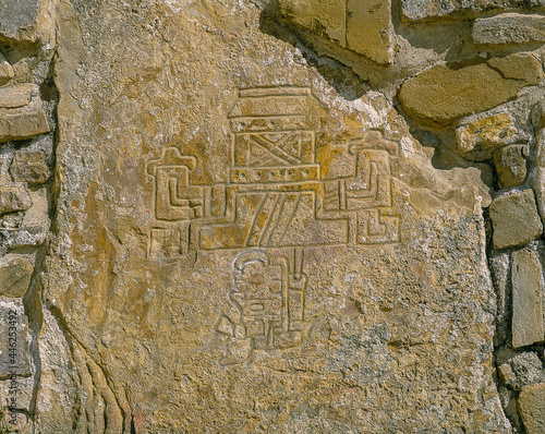 Zapotec carving Monte Alban archaeological site Oaxaca Mexico photo