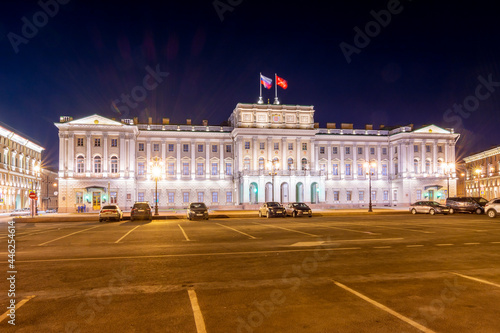 Mariinsky palace at night on St. Isaac's square, Saint Petersburg, Russia