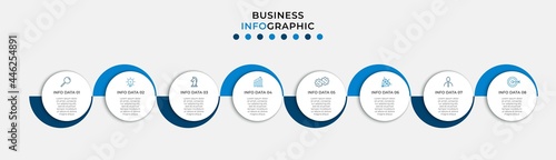 Vector Infographic design illustration business template with icons and 8 options or steps. Can be used for process diagram, presentations, workflow layout, banner, flow chart, info graph