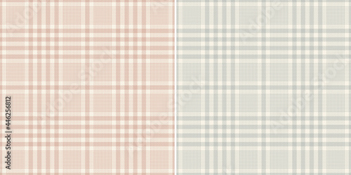 Glen plaid pattern for spring autumn in grey, beige, pink. Seamless textured hounds tooth tweed tartan check plaid for jacket, trousers, blanket, tablecloth, other modern fashion fabric design.