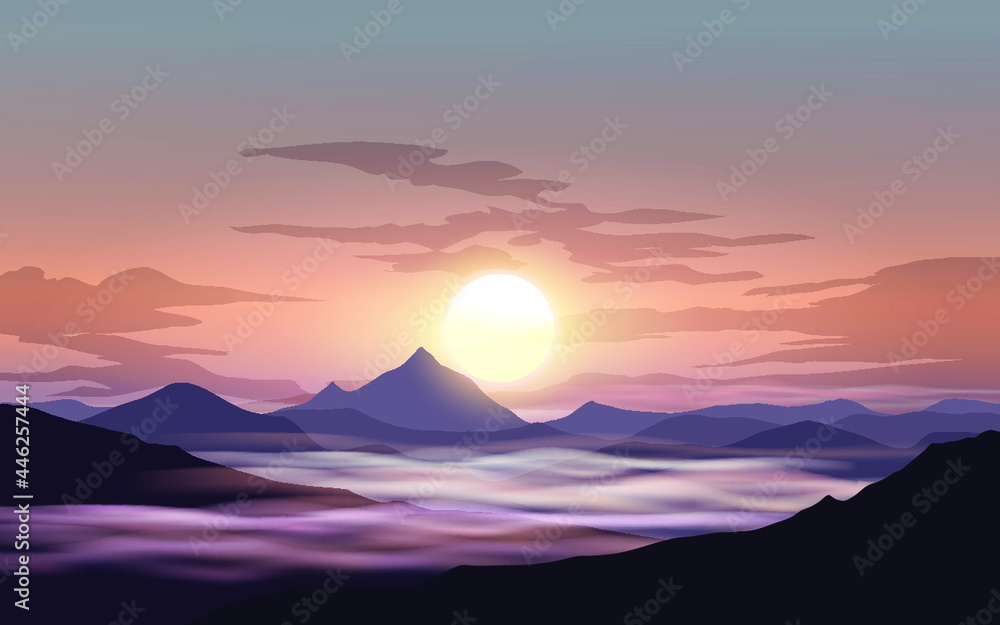 sunset over mountains sunset over mountains