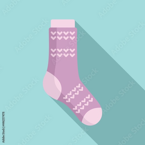 Girl sock icon flat vector. Cute pair line