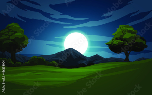 landscape with trees and moonlight