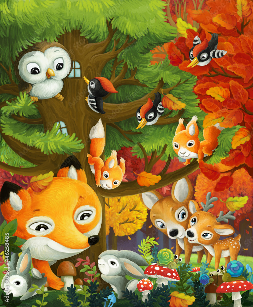 Fototapeta premium cartoon forest animals friends in the forest illustration