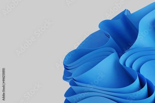 Abstract blue 3d render wavy object on a white background. Creative 3d object wallpaper