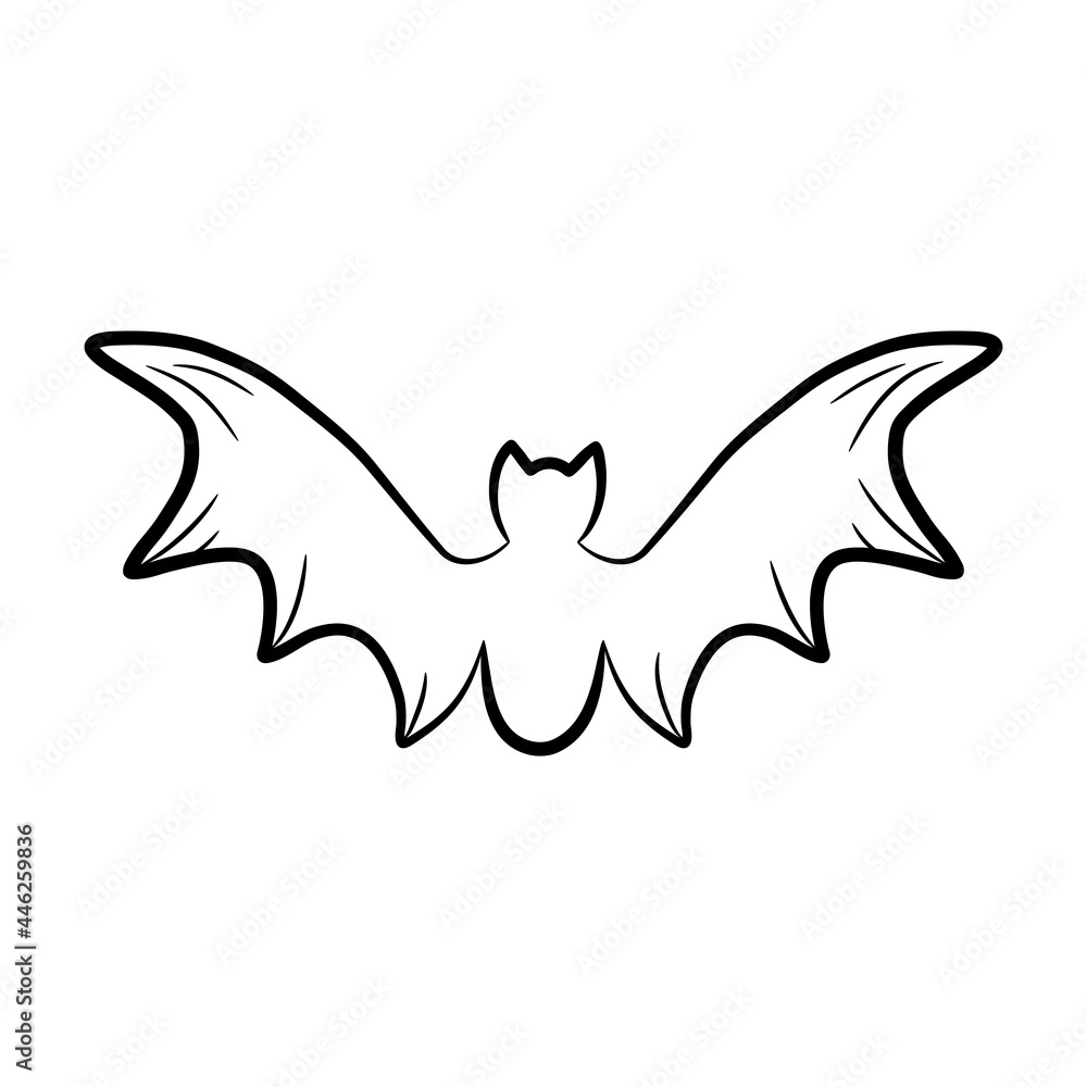 Simple hand drawn bat icon. Black outline bat isolated on white background. Halloween symbol for any purposes. Vector illustration. Simple hand drawn bat icon. Black outline bat isolated on white background. Halloween symbol for any purposes. Vector illustration.