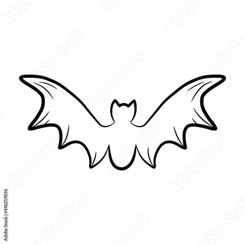 Simple hand drawn bat icon. Black outline bat isolated on white background. Halloween symbol for any purposes. Vector illustration.