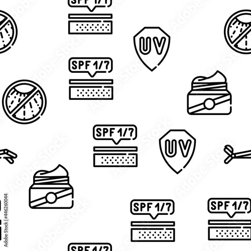 Sunscreen Protection Vector Seamless Pattern Thin Line Illustration