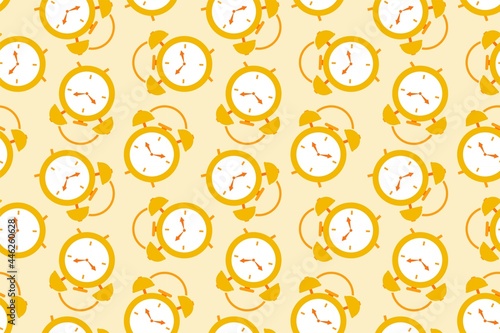 golden clock alarm time repeat seamless pattern cartoon doodle style vector illustration wallpaper