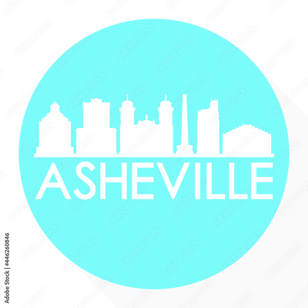 Asheville, NC, USA Round Button City Skyline Design. Silhouette Stamp Vector Travel Tourism.