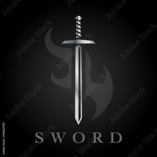 Metal sword symbol icon design. Vintage blade iron weapon sign. Vector illustration.