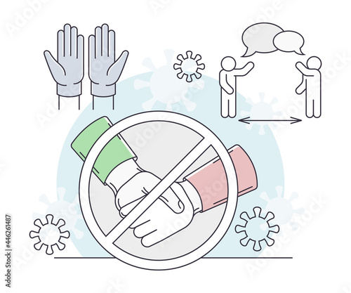 Pandemic with Social Distancing as Safety Measure Line Vector Illustration