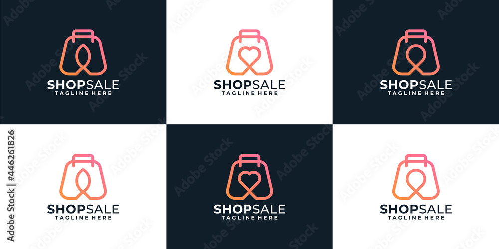 Set of minimalist monogram retail shop sale logo design concept