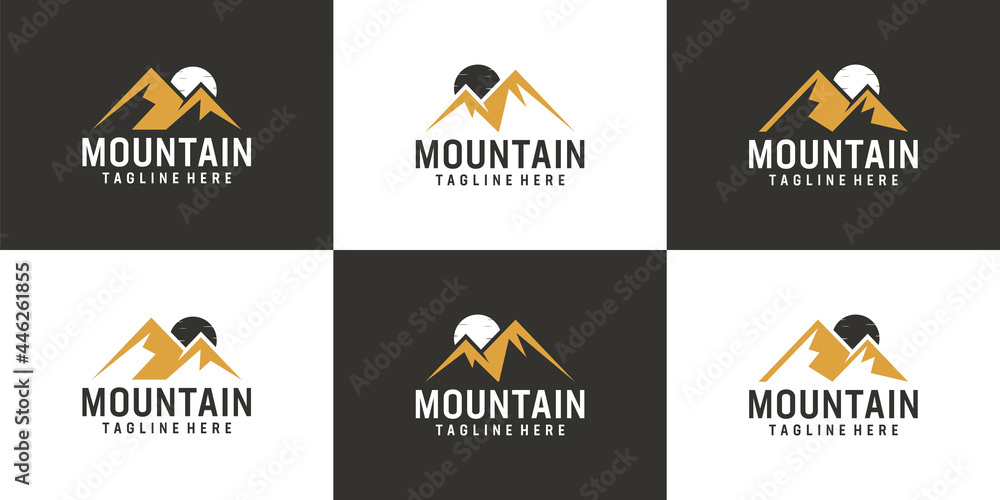Set of landscape adventure mountain peak logo vector design