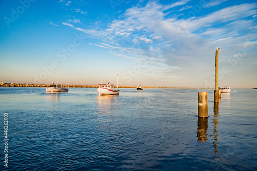 Boat on the ocean in Camp Ellis in Maine, USA
