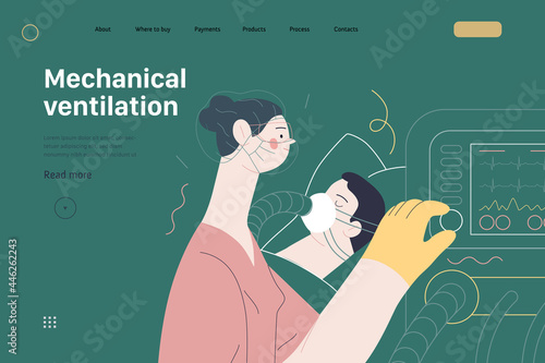 Mechanical ventilation - medical insurance illustration. Modern flat vector