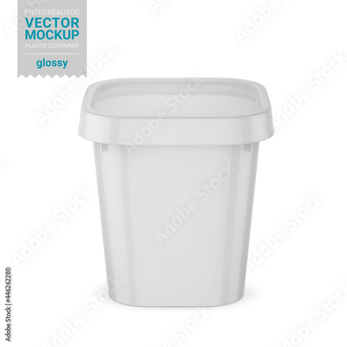 White glossy plastic container mockup. Vector illustration.